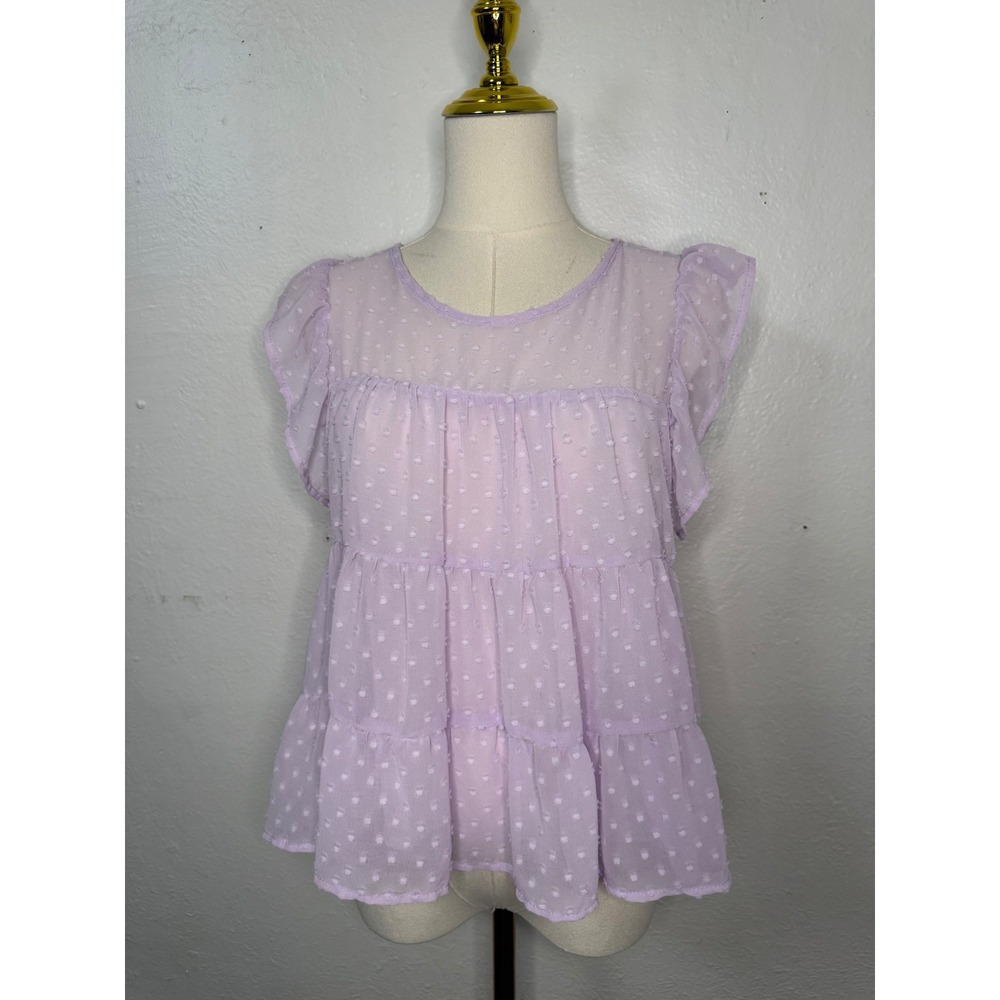 Mi Ami Women's XS Swiss Dot Tiered Babydoll Top Lavender Coquette